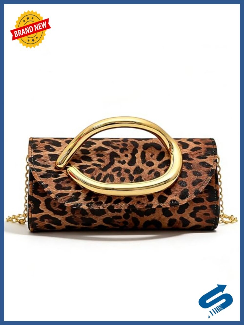 Leopard Print Clutch Evening Bag Chain Strap PU Leather Women